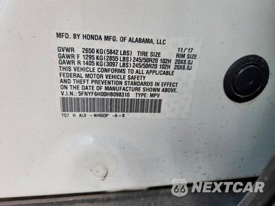 Zdjęcie 13 z 13 samochodu: 2017 HONDA PILOT ELITE VIN:5FNYF6H00HB098310 - miniatura
