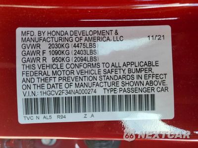 Zdjęcie 12 z 12 samochodu: 2022 HONDA ACCORD SPORT VIN:1HGCV2F34NA000274 - miniatura
