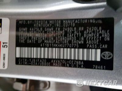 Zdjęcie 12 z 12 samochodu: 2019 TOYOTA CAMRY LE VIN:4T1B11HK4KU770775 - miniatura