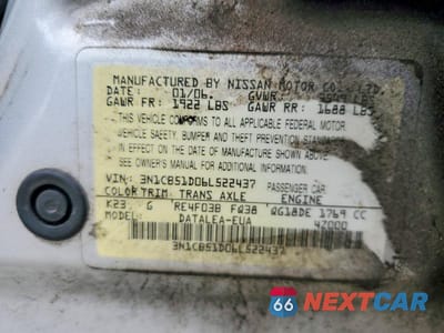 Zdjęcie 12 z 12 samochodu: 2006 NISSAN SENTRA 1.8 VIN:3N1CB51D06L522437 - miniatura