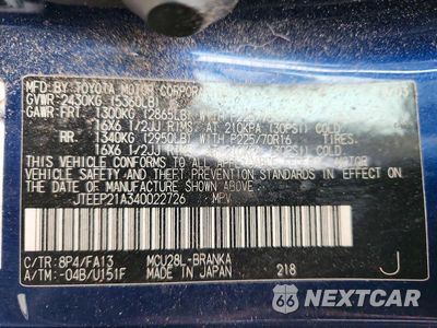 Zdjęcie 13 z 13 samochodu: 2004 TOYOTA HIGHLANDER BASE VIN:JTEEP21A340022726 - miniatura