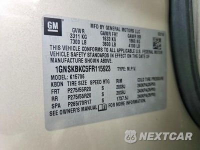 Zdjęcie 13 z 13 samochodu: 2015 CHEVROLET TAHOE K1500 LT VIN:1GNSKBKC5FR115923 - miniatura