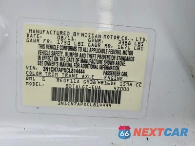 Zdjęcie 12 z 12 samochodu: 2012 NISSAN VERSA 1.6 S VIN:3N1CN7APXCL814444 - miniatura
