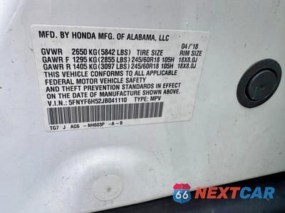 Zdjęcie 13 z 13 samochodu: 2018 HONDA PILOT EXL VIN:5FNYF6H52JB041110 - miniatura