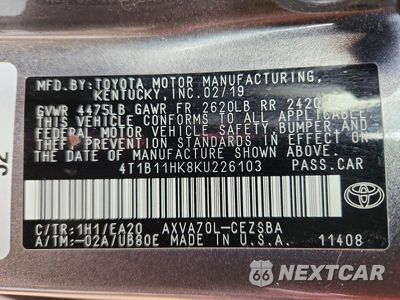 Zdjęcie 13 z 13 samochodu: 2019 TOYOTA CAMRY SE VIN:4T1B11HK8KU226103 - miniatura