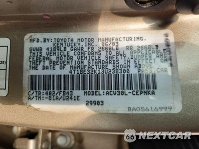 Zdjęcie 12 z 12 samochodu: 2003 TOYOTA CAMRY LE VIN:4T1BE32K13U238300 - miniatura