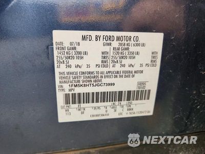 Zdjęcie 13 z 13 samochodu: 2018 FORD EXPLORER PLATINUM VIN:1FM5K8HT5JGC73999 - miniatura