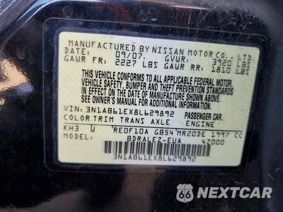 Zdjęcie 12 z 12 samochodu: 2008 NISSAN SENTRA 2.0 VIN:3N1AB61EX8L629892 - miniatura