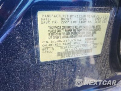 Zdjęcie 12 z 12 samochodu: 2007 NISSAN SENTRA 2.0 VIN:3N1AB61E87L694366 - miniatura