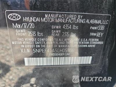 Zdjęcie 12 z 12 samochodu: 2020 HYUNDAI SONATA SEL VIN:5NPEF4JA5LH051116 - miniatura