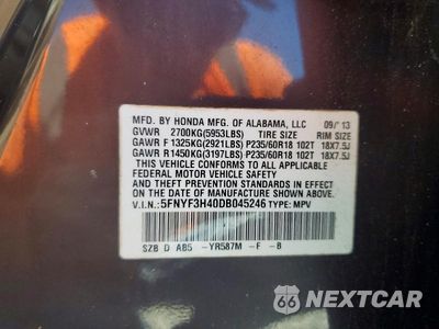 Zdjęcie 14 z 14 samochodu: 2013 HONDA PILOT EX VIN:5FNYF3H40DB045246 - miniatura
