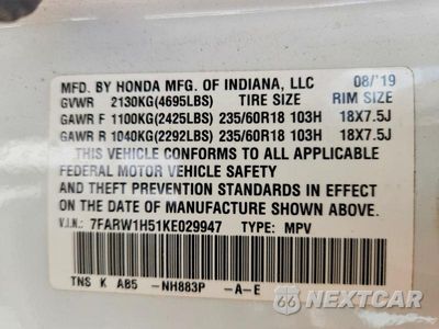 Zdjęcie 13 z 13 samochodu: 2019 HONDA CR-V EX VIN:7FARW1H51KE029947 - miniatura