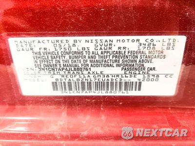Zdjęcie 12 z 12 samochodu: 2018 NISSAN VERSA SV VIN:3N1CN7AP4JL880761 - miniatura