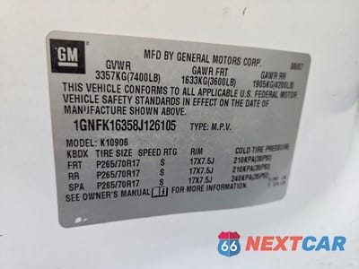 Zdjęcie 13 z 13 samochodu: 2008 CHEVROLET SUBURBAN K1500 LS VIN:1GNFK16358J126105 - miniatura