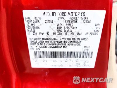 Zdjęcie 13 z 13 samochodu: 2010 FORD ESCAPE XLS VIN:1FMCU0C75AKC51155 - miniatura