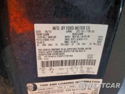 Zdjęcie 12 z 12 samochodu: 2013 FORD F150 SUPERCREW VIN:1FTFW1CT0DFC19144 - miniatura