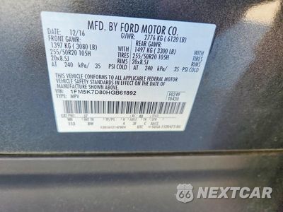 Zdjęcie 14 z 14 samochodu: 2017 FORD EXPLORER XLT VIN:1FM5K7D80HGB61892 - miniatura