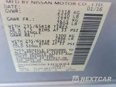Zdjęcie 13 z 13 samochodu: 2016 NISSAN MURANO SV VIN:5N1AZ2MG5GN105994 - miniatura