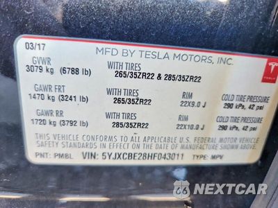 Zdjęcie 14 z 14 samochodu: 2017 TESLA MODEL X VIN:5YJXCBE28HF043011 - miniatura