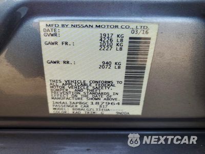 Zdjęcie 12 z 12 samochodu: 2016 NISSAN ALTIMA 2.5 S VIN:1N4AL3AP8GC187964 - miniatura