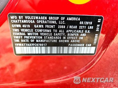 Zdjęcie 13 z 13 samochodu: 2015 VOLKSWAGEN PASSAT S VIN:1VWAT7A37FC078017 - miniatura