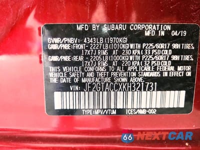 Zdjęcie 14 z 14 samochodu: 2019 SUBARU CROSSTREK PREMIUM VIN:JF2GTACCXKH321731 - miniatura