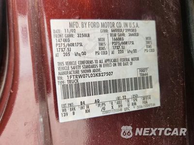 Zdjęcie 13 z 13 samochodu: 2003 FORD F150 SUPERCREW VIN:1FTRW07L03KB27507 - miniatura