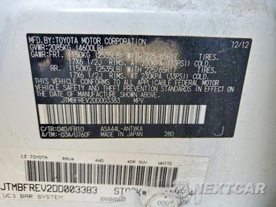 Zdjęcie 12 z 12 samochodu: 2013 TOYOTA RAV4 LE VIN:JTMBFREV2DD003383 - miniatura