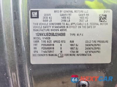 Zdjęcie 13 z 13 samochodu: 2011 CHEVROLET TRAVERSE 2LT VIN:1GNKVJED5BJ294088 - miniatura