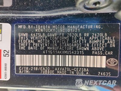 Zdjęcie 12 z 12 samochodu: 2021 TOYOTA CAMRY SE VIN:4T1G11AKXMU542315 - miniatura