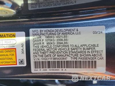 Zdjęcie 12 z 12 samochodu: 2024 HONDA ACCORD EX VIN:1HGCY1F38RA053647 - miniatura