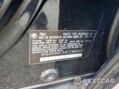 Zdjęcie 12 z 12 samochodu: 2012 BMW 750 LI VIN:WBAKB8C52CC852469 - miniatura