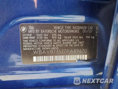 Zdjęcie 12 z 12 samochodu: 2007 BMW 335I VIN:WBAVB73527PA89670 - miniatura