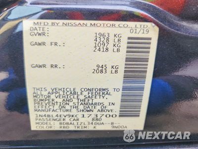 Zdjęcie 13 z 13 samochodu: 2019 NISSAN ALTIMA SL VIN:1N4BL4EV9KC173700 - miniatura