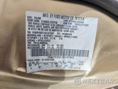 Zdjęcie 12 z 12 samochodu: 2001 FORD TAURUS LX VIN:1FAFP52U11G147042 - miniatura