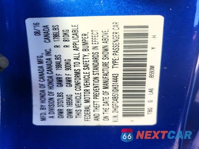 Zdjęcie 13 z 13 samochodu: 2016 HONDA CIVIC LX VIN:2HGFC4B51GH314443 - miniatura