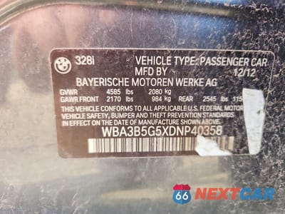Zdjęcie 12 z 12 samochodu: 2013 BMW 3 SERIES 328 XI SULEV VIN:WBA3B5G5XDNP40358 - miniatura