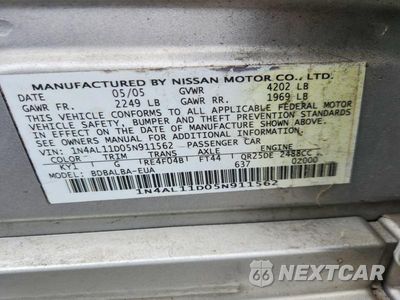 Zdjęcie 12 z 12 samochodu: 2005 NISSAN ALTIMA 2.5 VIN:1N4AL11D05N911562 - miniatura