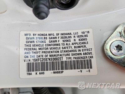 Zdjęcie 12 z 12 samochodu: 2019 HONDA CIVIC SPORT VIN:19XFC2E87KE000227 - miniatura