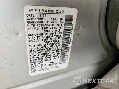 Zdjęcie 13 z 13 samochodu: 2012 NISSAN MURANO S VIN:JN8AZ1MUXCW101663 - miniatura