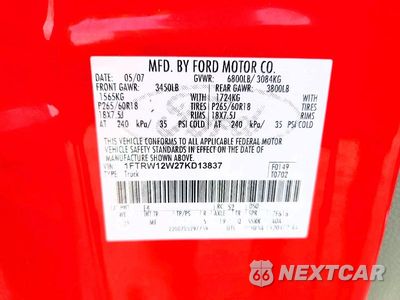 Zdjęcie 12 z 12 samochodu: 2007 FORD F150 SUPERCREW VIN:1FTRW12W27KD13837 - miniatura