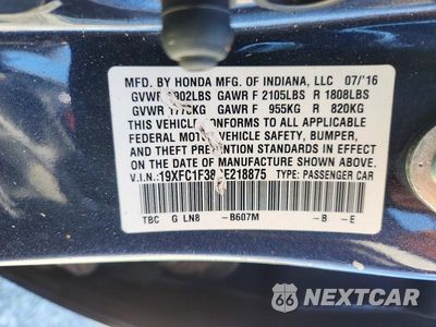 Zdjęcie 12 z 12 samochodu: 2016 HONDA CIVIC EX VIN:19XFC1F38GE218875 - miniatura