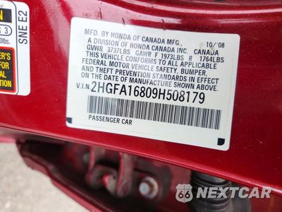 Zdjęcie 12 z 12 samochodu: 2009 HONDA CIVIC EX VIN:2HGFA16809H508179 - miniatura