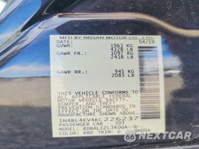 Zdjęcie 12 z 12 samochodu: 2019 NISSAN ALTIMA SL VIN:1N4BL4EV4KC226237 - miniatura