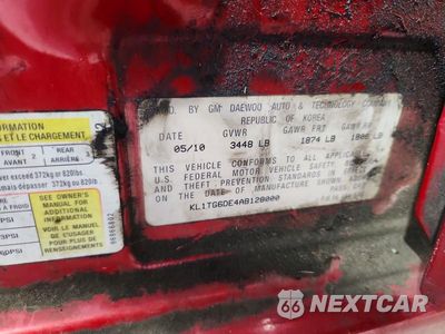 Zdjęcie 12 z 12 samochodu: 2010 CHEVROLET AVEO LT VIN:KL1TG6DE4AB128000 - miniatura