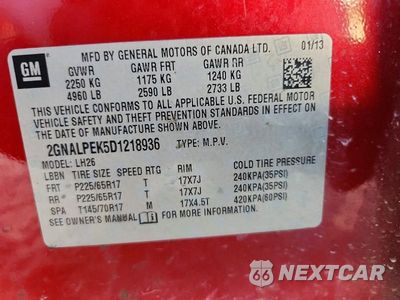 Zdjęcie 13 z 13 samochodu: 2013 CHEVROLET EQUINOX LT VIN:2GNALPEK5D1218936 - miniatura