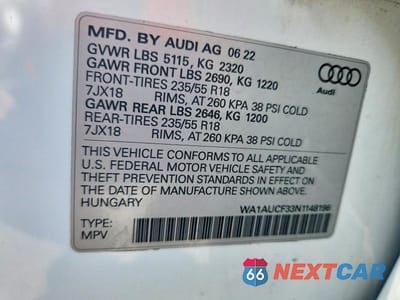 Zdjęcie 13 z 13 samochodu: 2022 AUDI Q3 PREMIUM 40 VIN:WA1AUCF33N1148196 - miniatura
