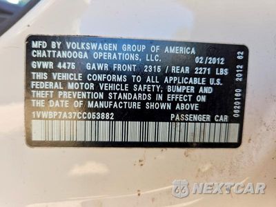 Zdjęcie 12 z 12 samochodu: 2012 VOLKSWAGEN PASSAT SE VIN:1VWBP7A37CC053882 - miniatura