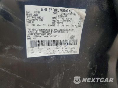 Zdjęcie 14 z 14 samochodu: 2014 FORD EXPLORER XLT VIN:1FM5K7D81EGB71861 - miniatura