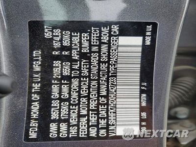 Zdjęcie 14 z 14 samochodu: 2017 HONDA CIVIC LX VIN:SHHFK7H2XHU427233 - miniatura